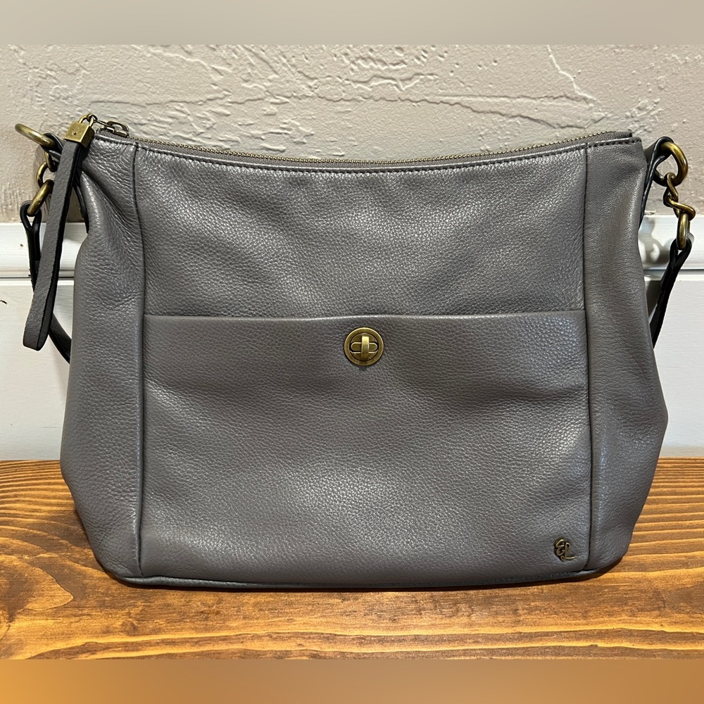 Elliott Lucca Coraline Gray Pebbled Leather Shoulder Bag